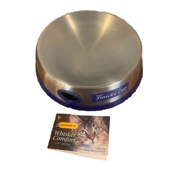 Ruffin' It 19010 Whisker Comfort Feeding Cat Bowl, Stainless Steel - Picture 1 of 8